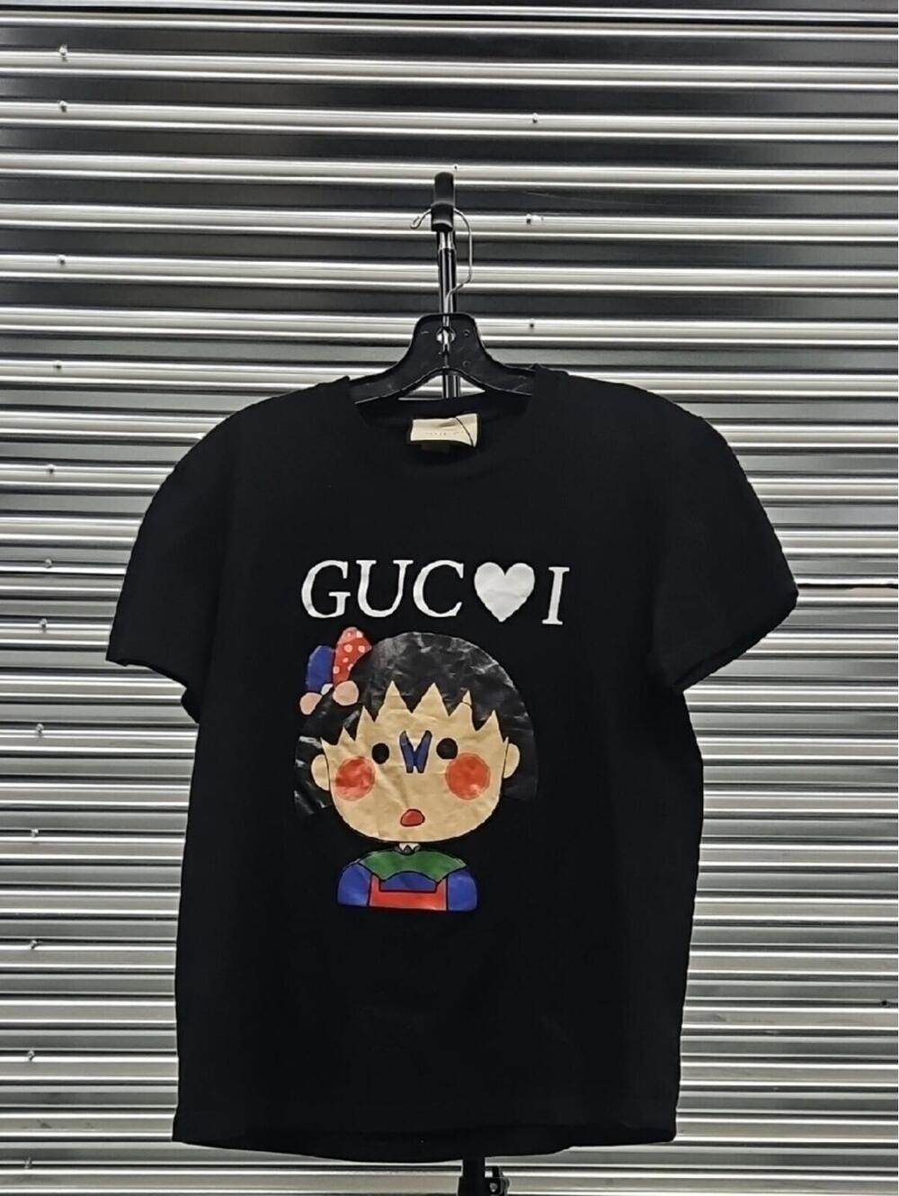 Gucci Black Kids Graphic Heart Logo Tee with Colorful Character
